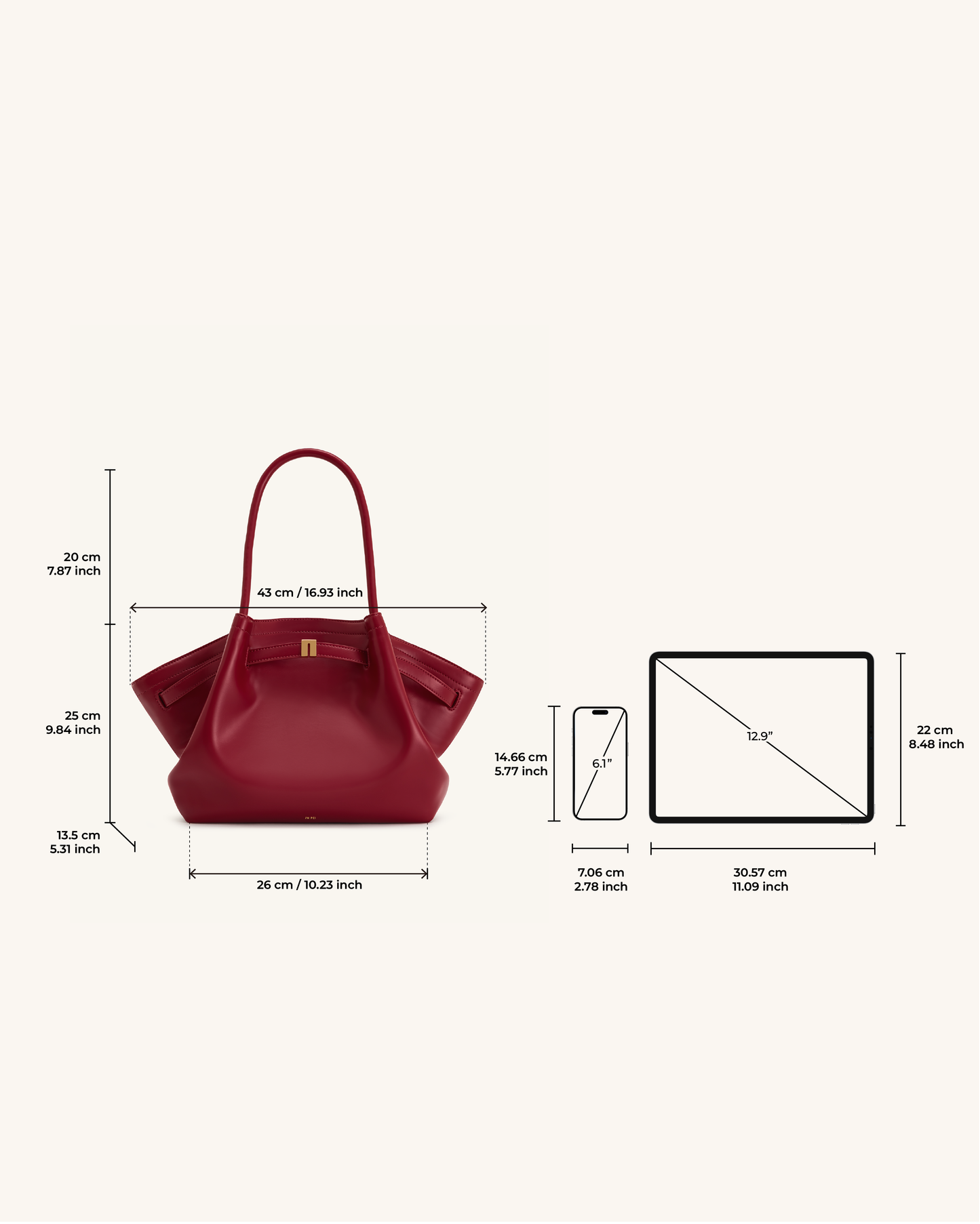 Hana Orta Boy Tote Çanta - Bordo