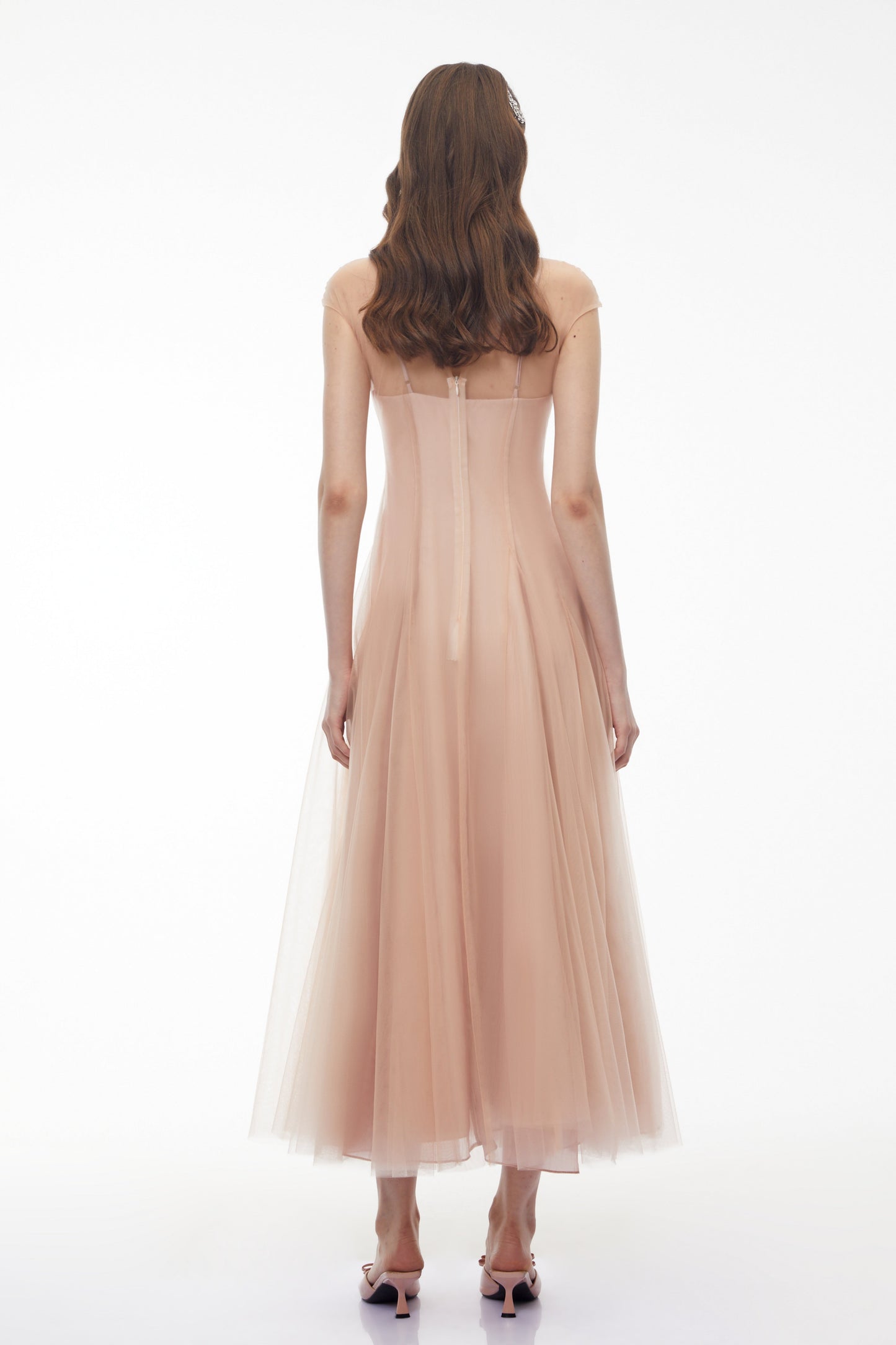 Simin Pink Semi-Sheer Tulle Maxi Dress
