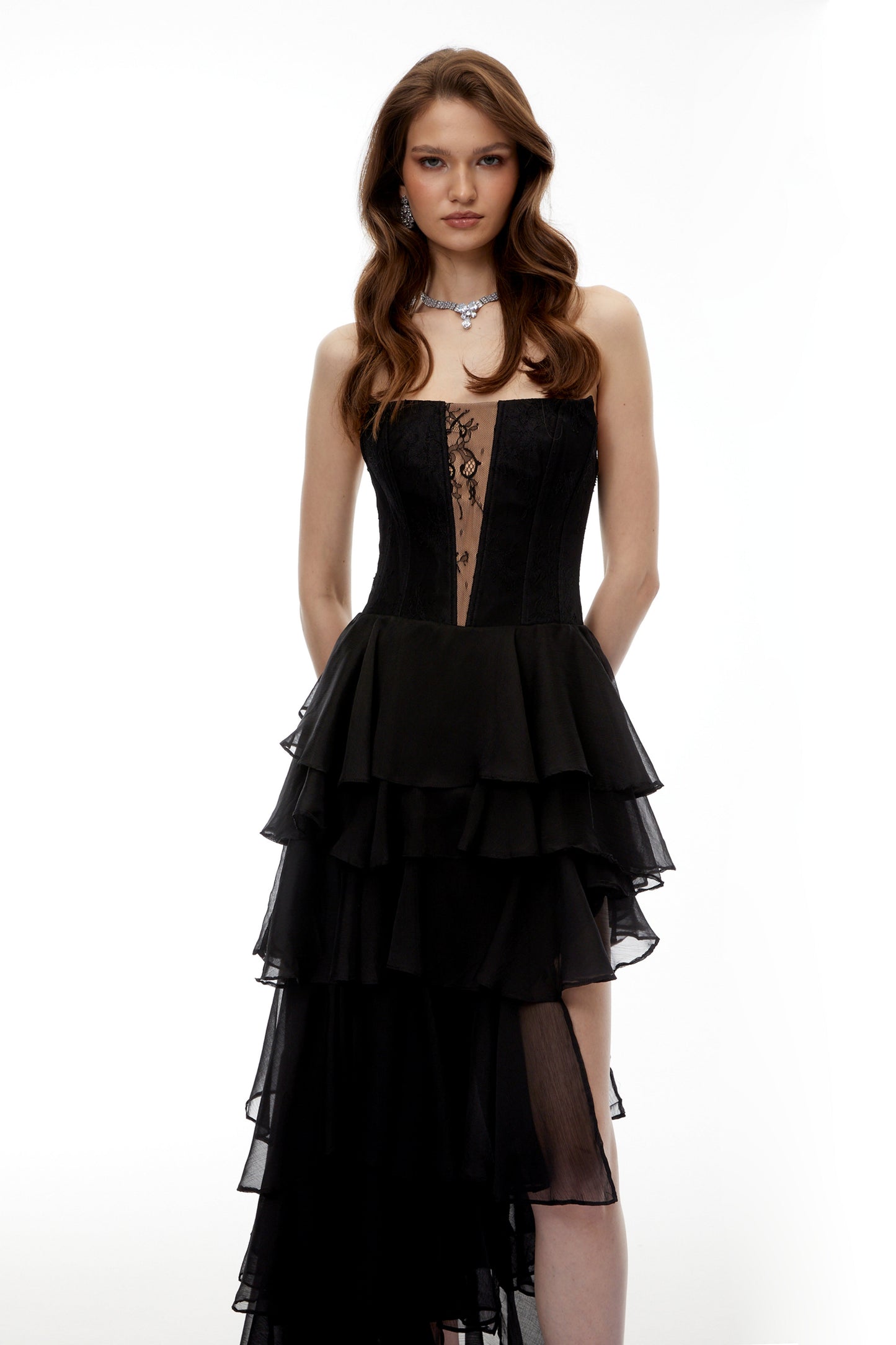 Simone Black Tulle Maxi Dress with Cut-Outs