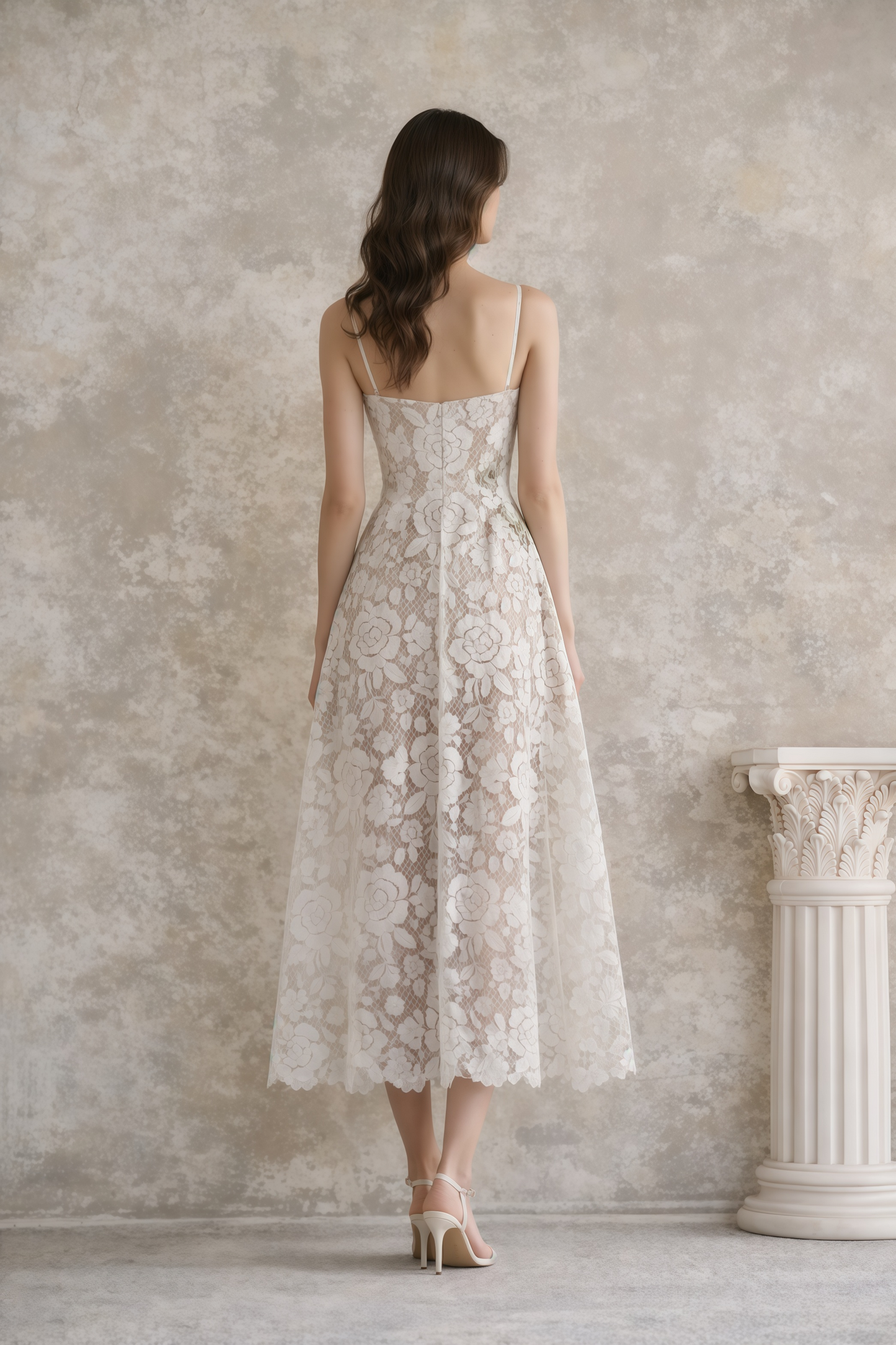 Solea White Floral Embroidered Lace Midi Dress