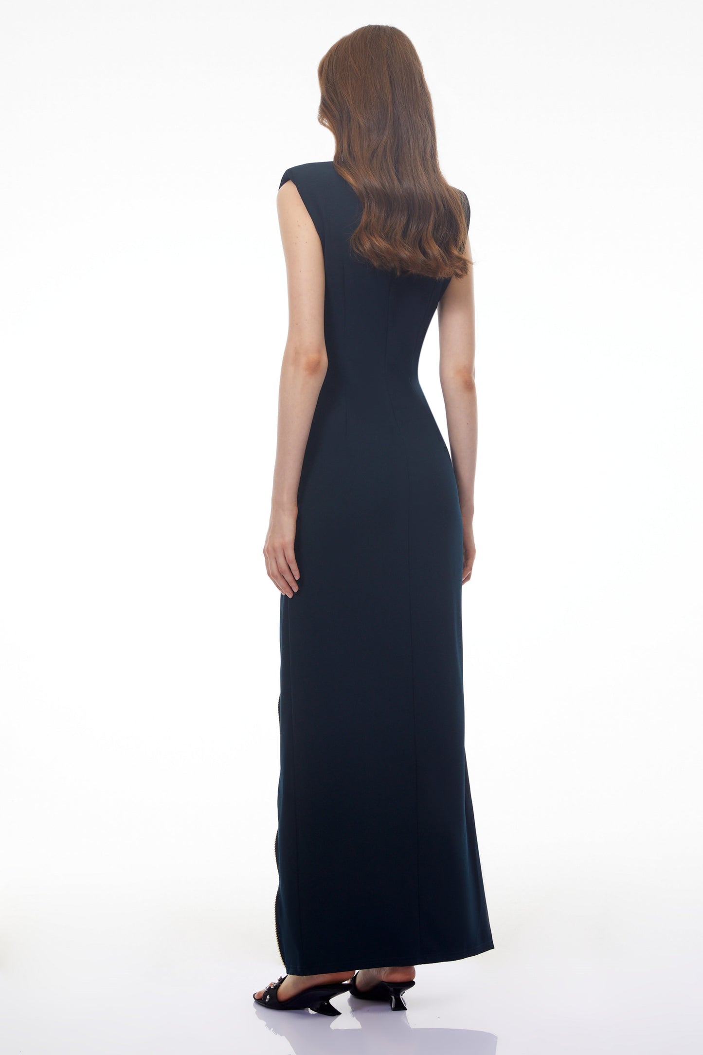 Tereza Dark Green High Neck Maxi Dress with Zip Slit