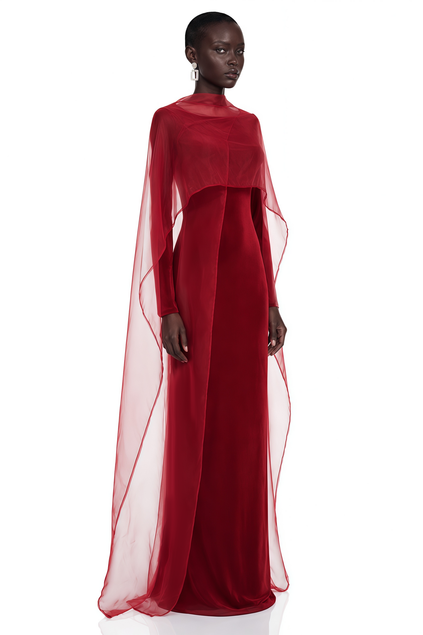Thalassa Red Maxi Dress with Cape Sleeves