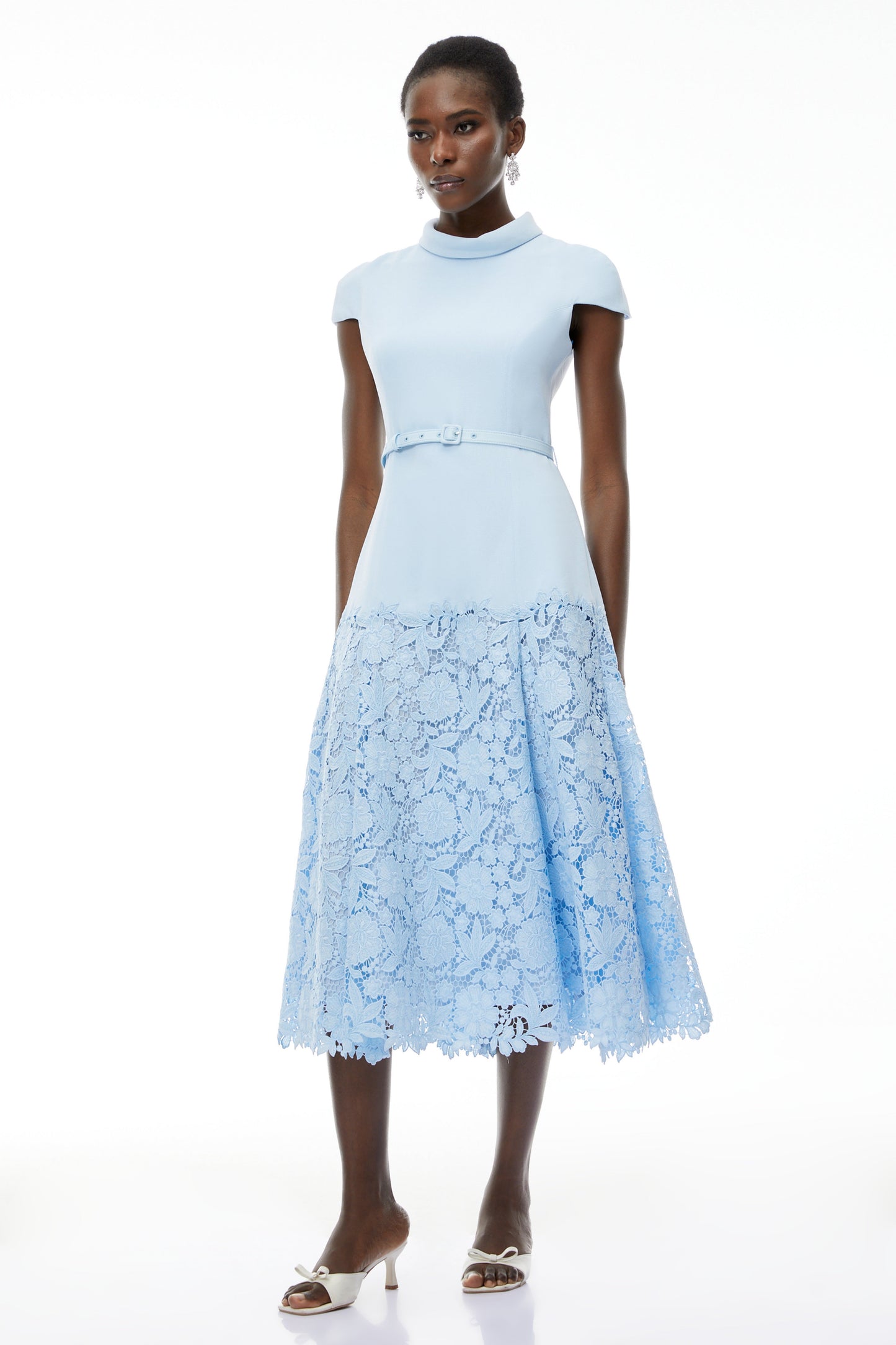 Theodora Blue Floral Lace Midi Dress