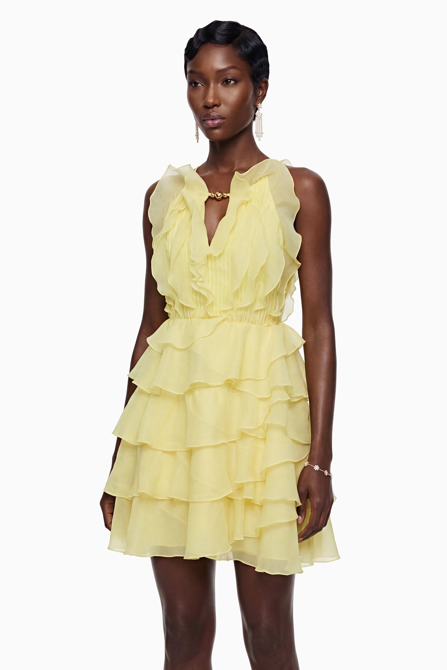 Thulisile Pale Yellow Halterneck Ruffled Mini Dress