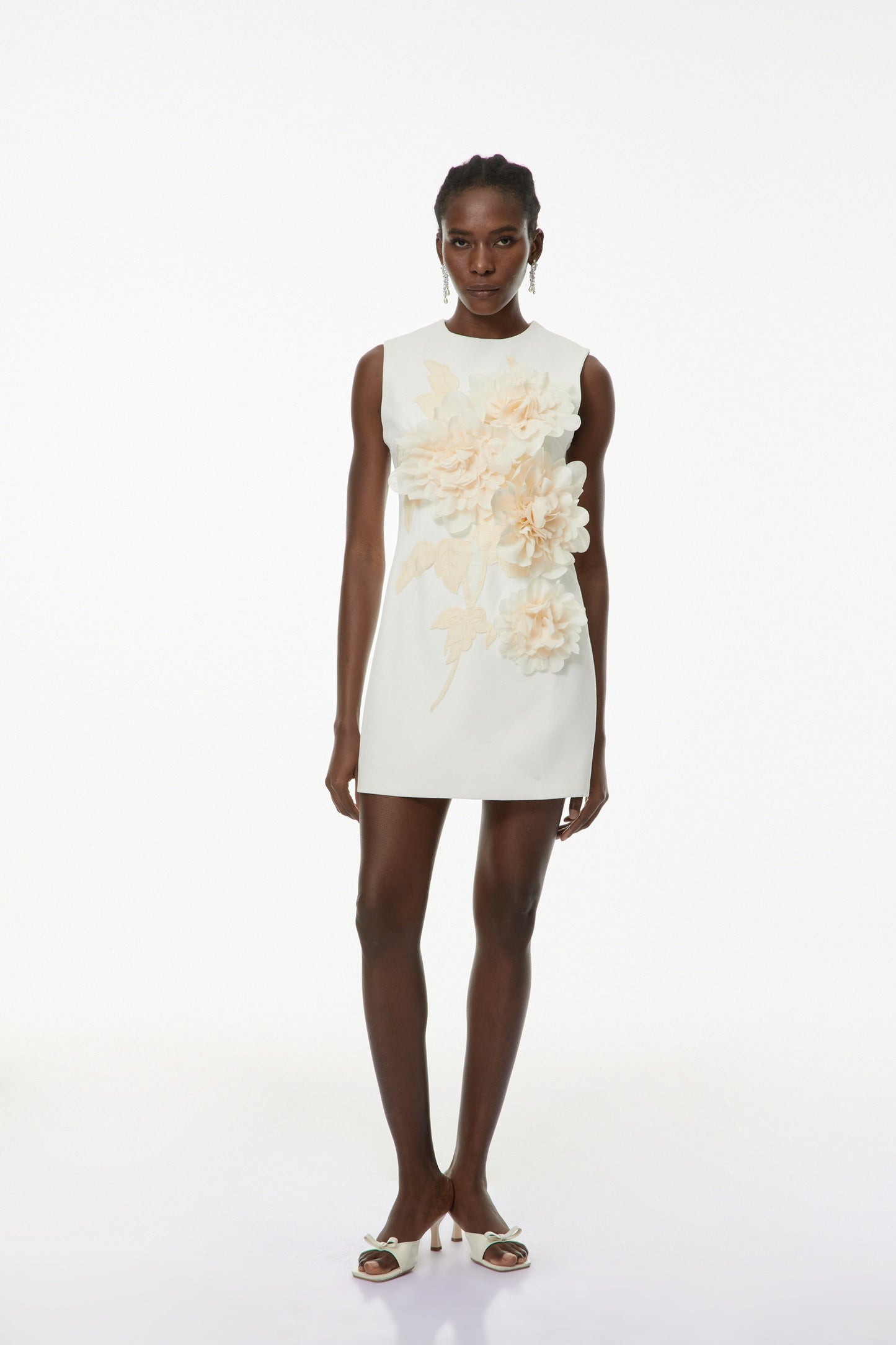 Toril White Color Blocked 3D Petal Mini Dress