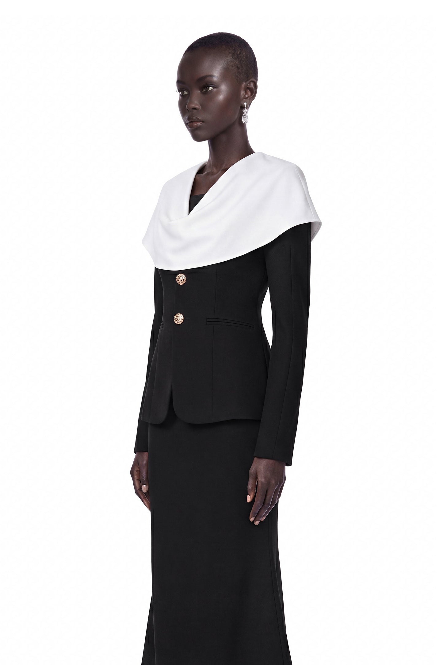 Uliana Black Color Block Fishtail Midi Dress