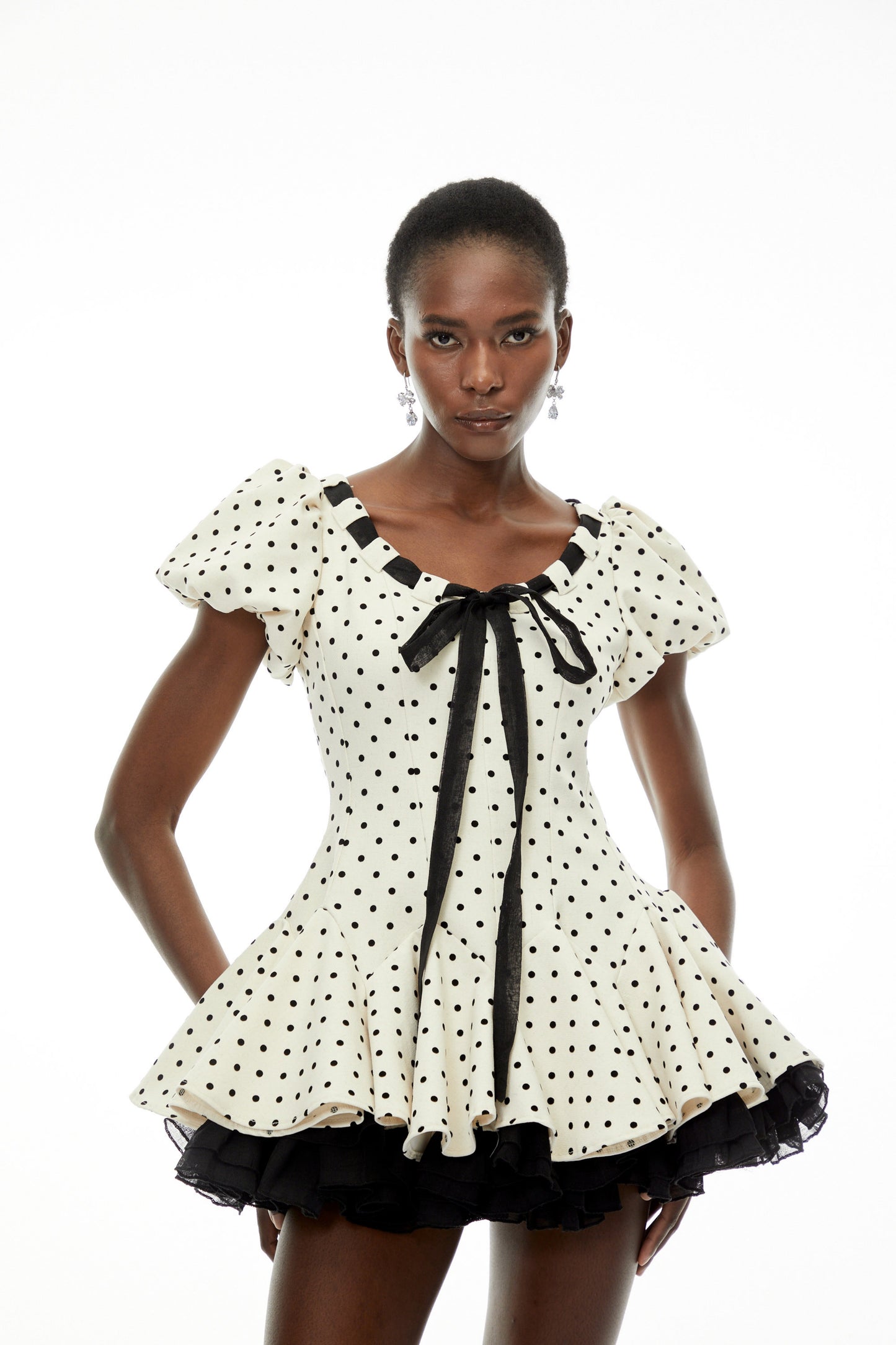 Wania White Polka Dot Mini Dress with Tie-Front