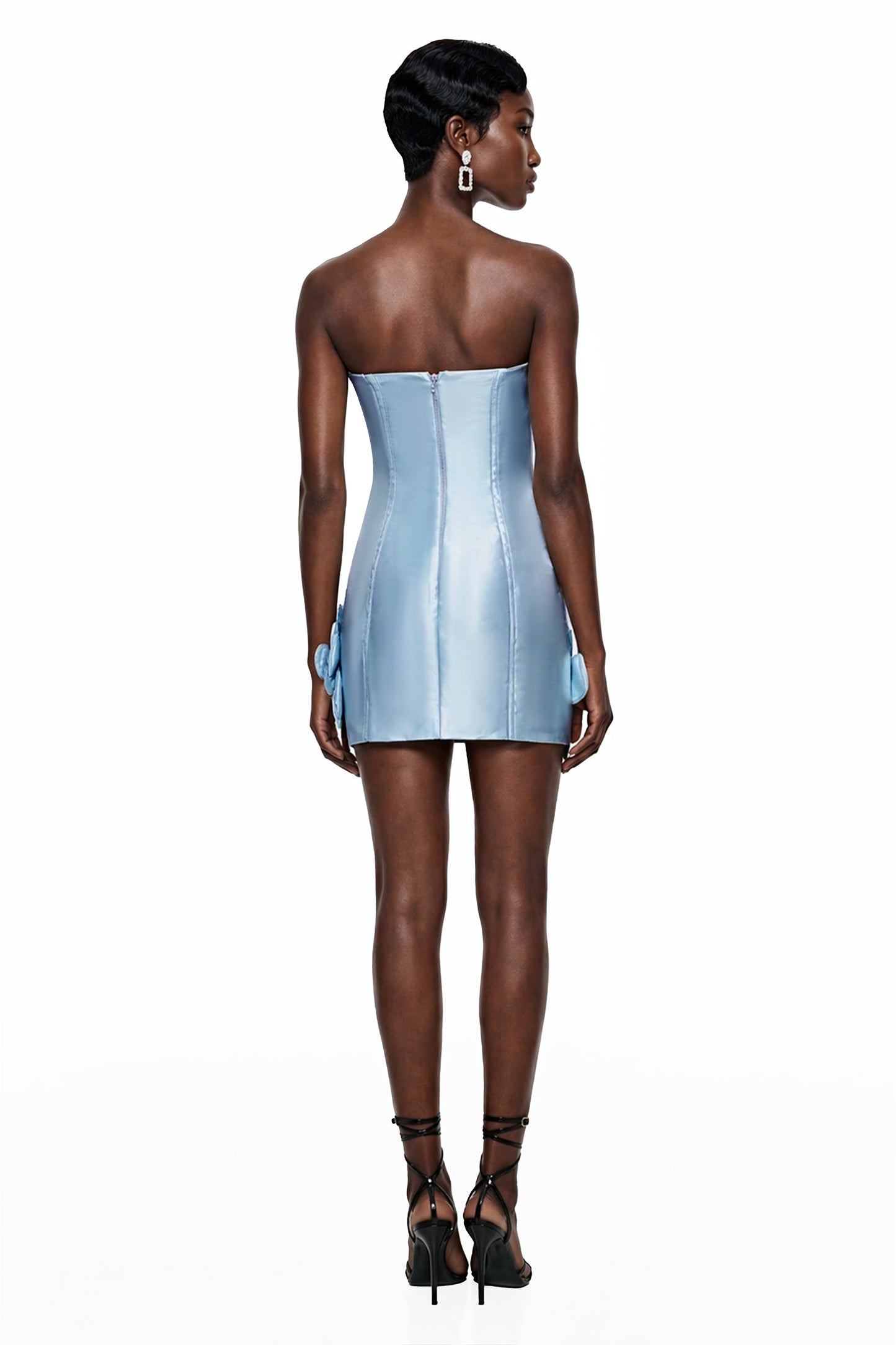 Widaad Blue Off Shoulder Mini Dress with 3D Petals