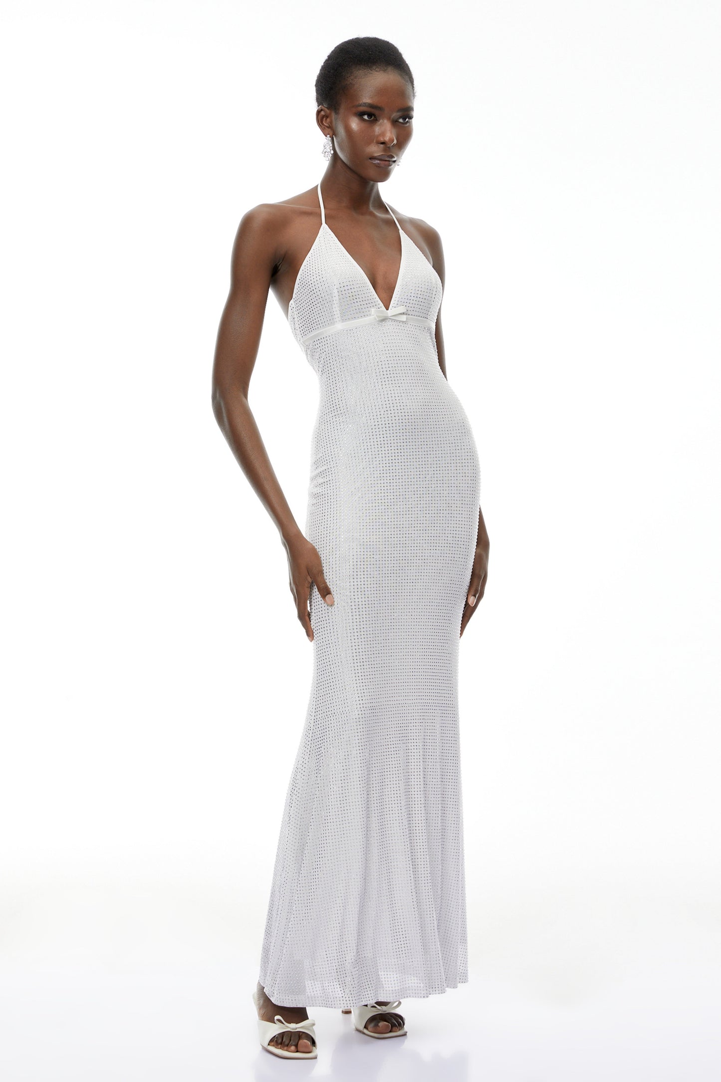 Yasmine Silver Rhinestone Embellished Maxi Dress