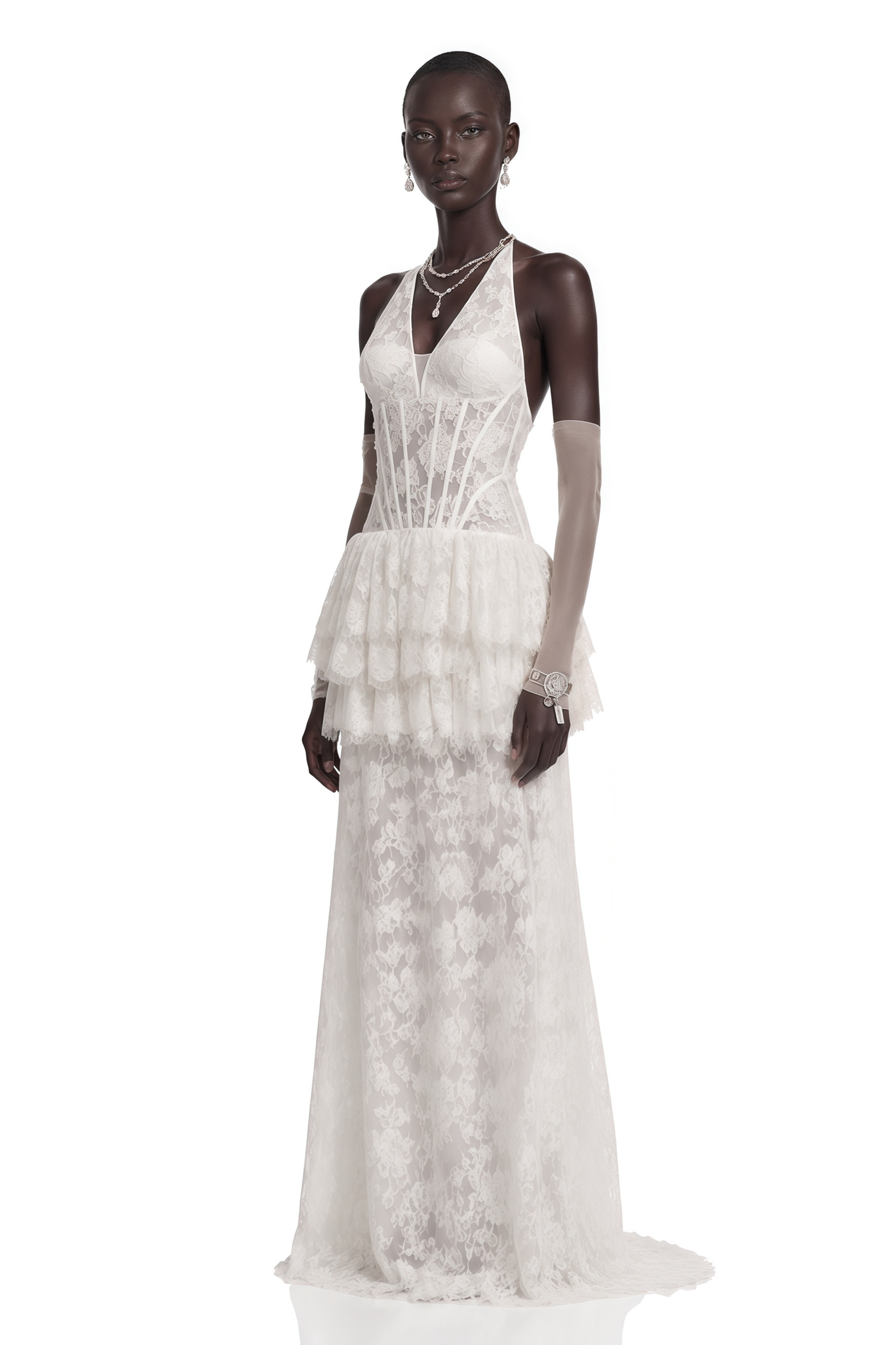 Yoliswa White Floral Appliqué Tiered Maxi Dress