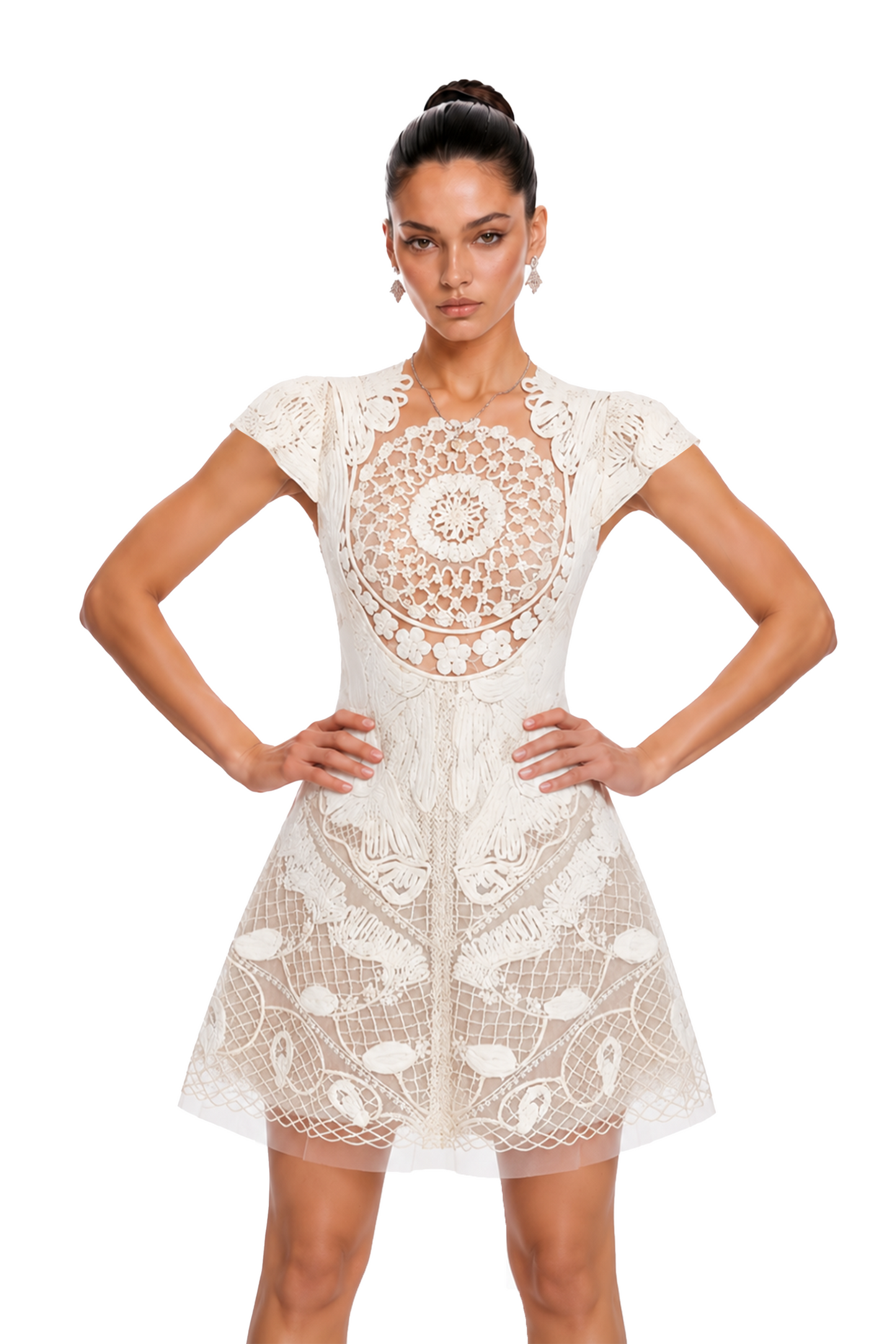 Zdislava White Crochet Knit Floral Mini Dress