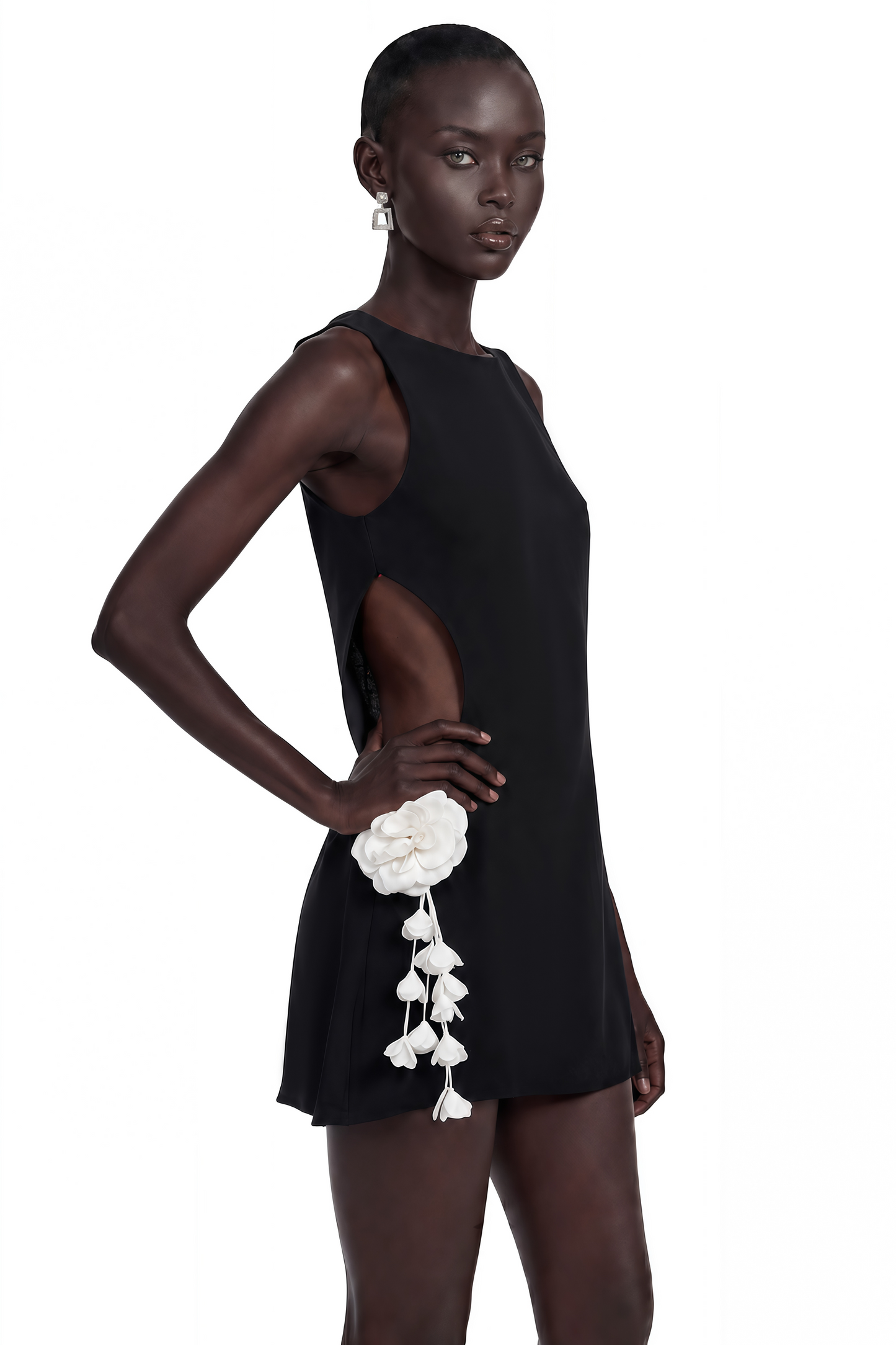 Zinnia Black Cut-Out Mini Dress with 3D Petals