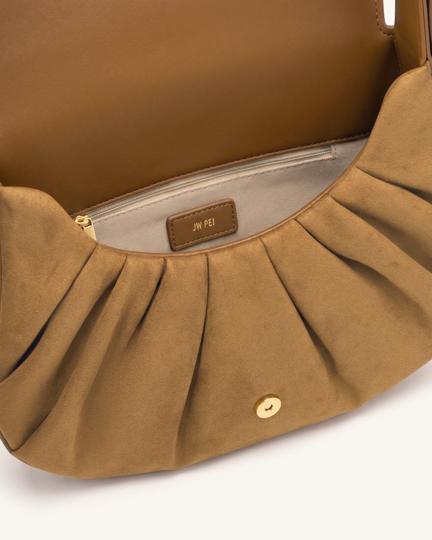 Avery Faux Suede Draped Hobo Bag - Camel