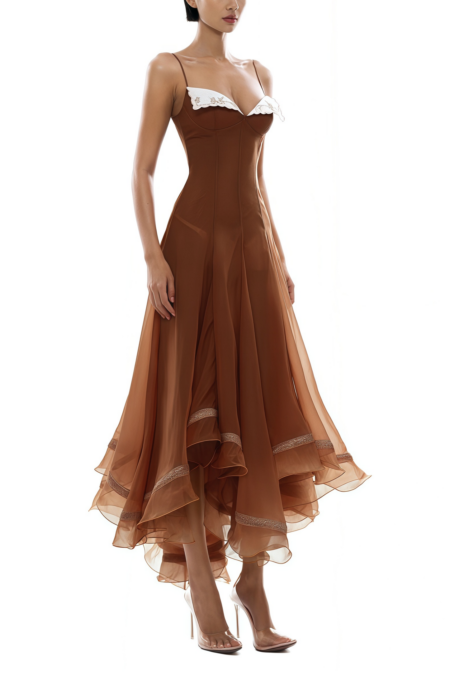 Nuria Rust Brown Asymmetrical Midi Dress
