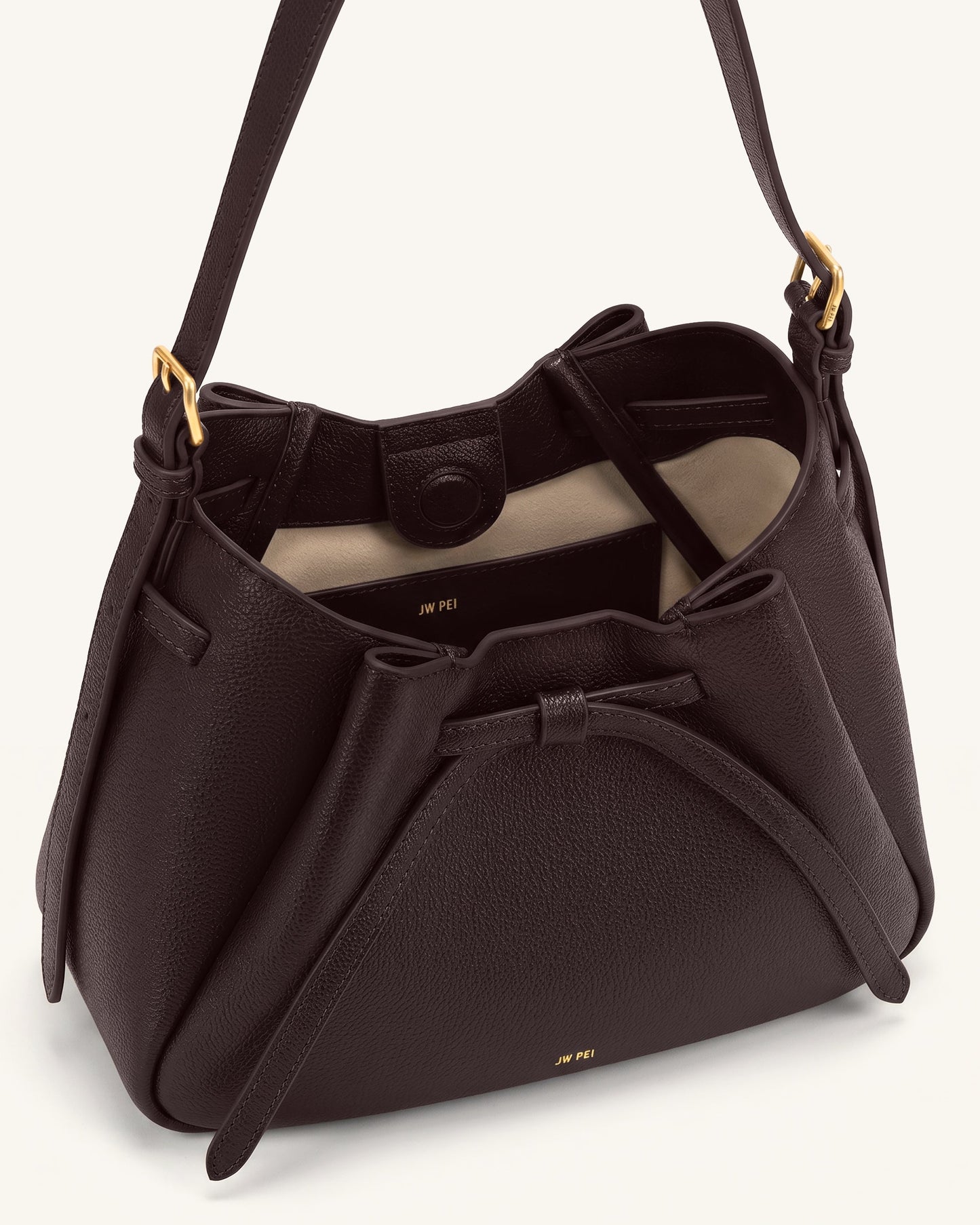 Mabel Soft Bow Shoulder Bag - Dark Brown