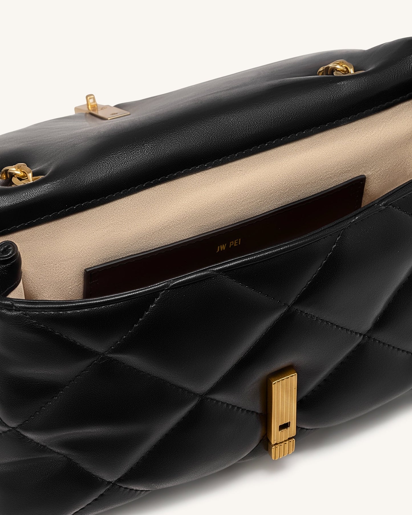 Valerie Puffy Bar-Lock Shoulder Bag - Black