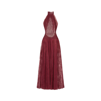 Amandine Red Halterneck Semi-sheer Maxi Dress