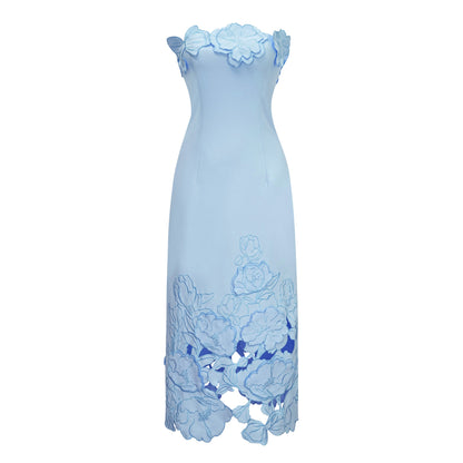 Inga Blue Strapless Floral Embroidered Maxi Dress
