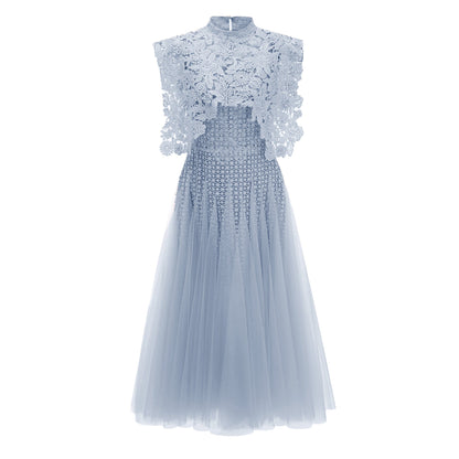 Margaret Blue Floral Crochet Midi Dress