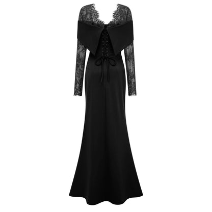Georgiana Black Lace Panel Flared Maxi Gown