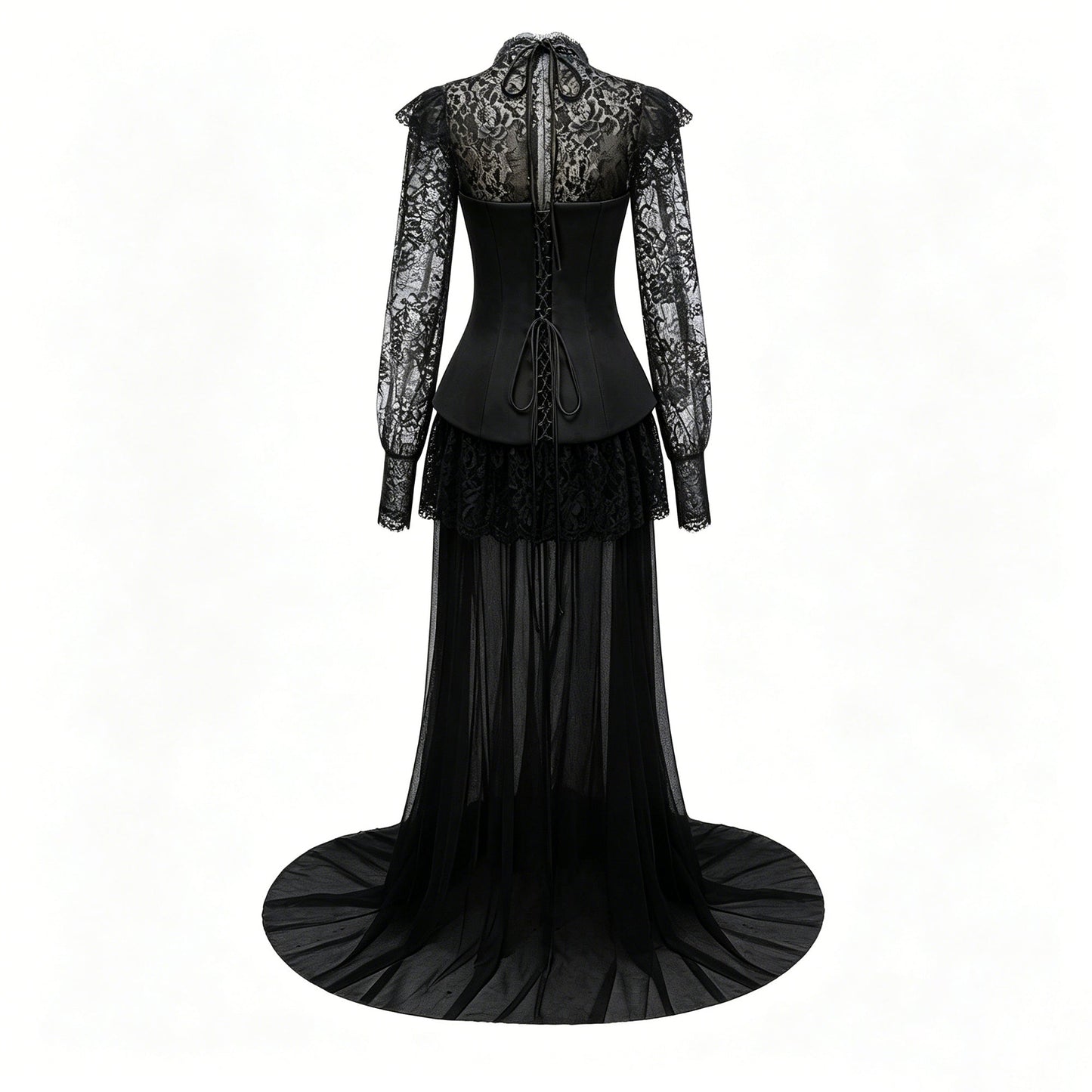 Michalina Black Lace Convertible Gown with Long Sleeves