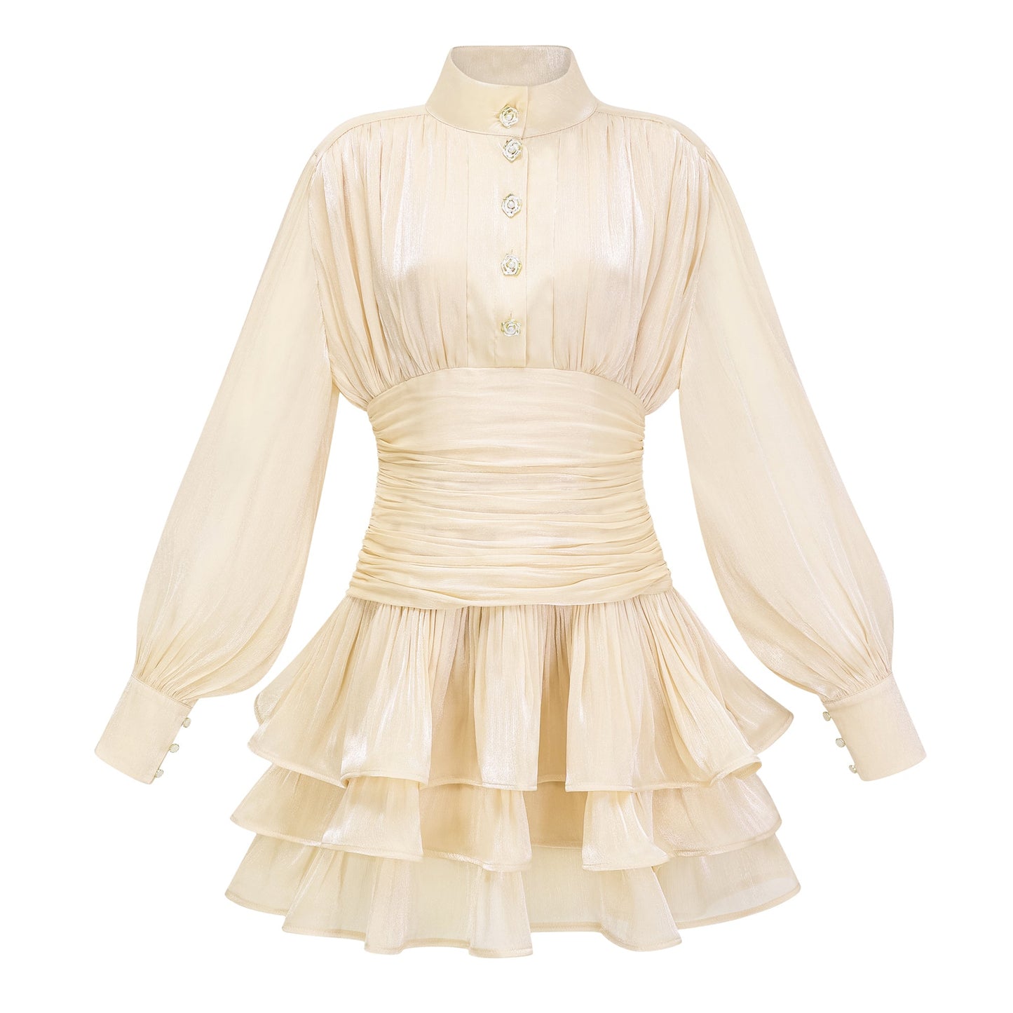 Emersyn Neutrals High-Neck Ruffled Detail Mini Dress