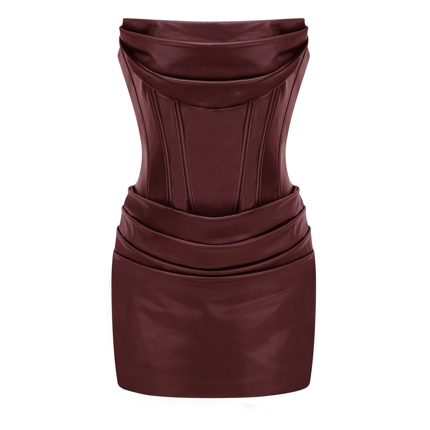 Agnes Kahverengi Dantelli Deri Bodycon Mini Elbise