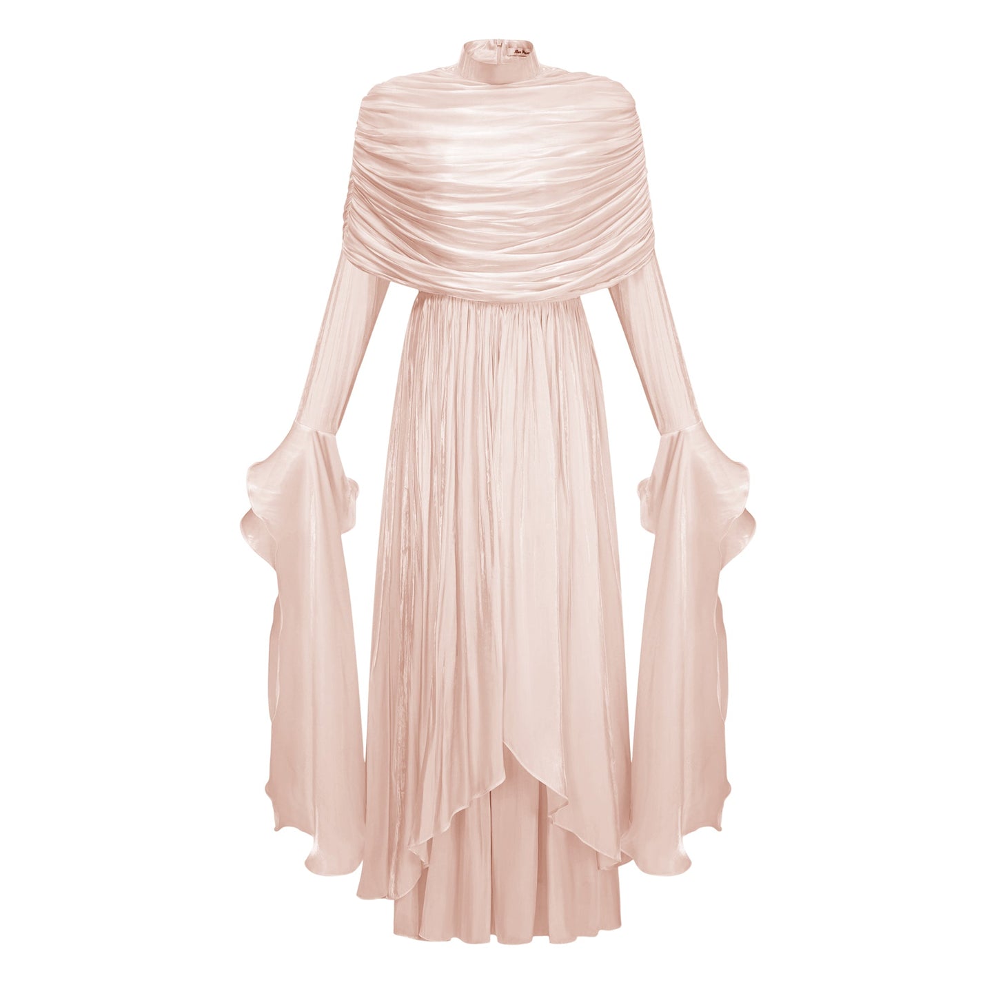 Gustave Pink Ruched Cape Ruffled Maxi Dress