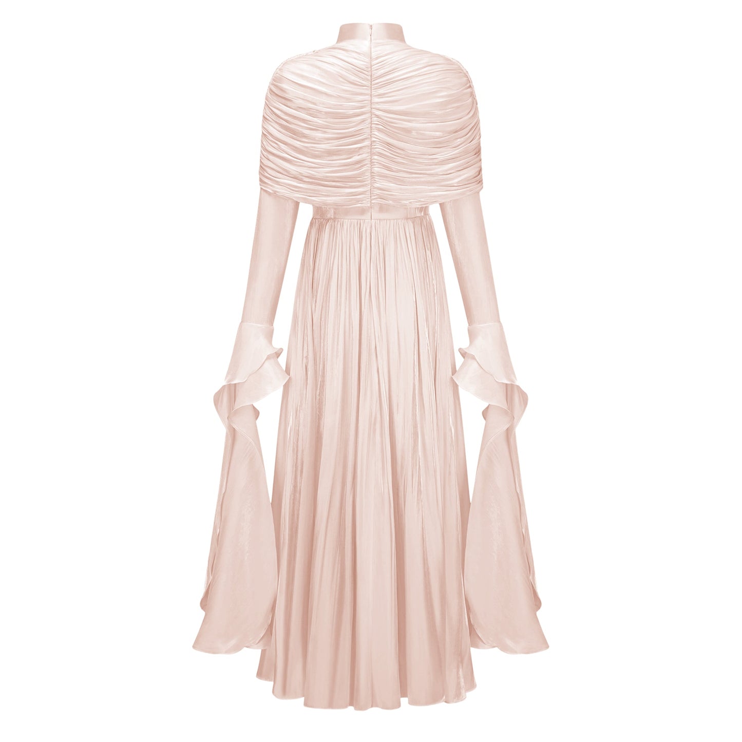 Gustave Pink Ruched Cape Ruffled Maxi Dress