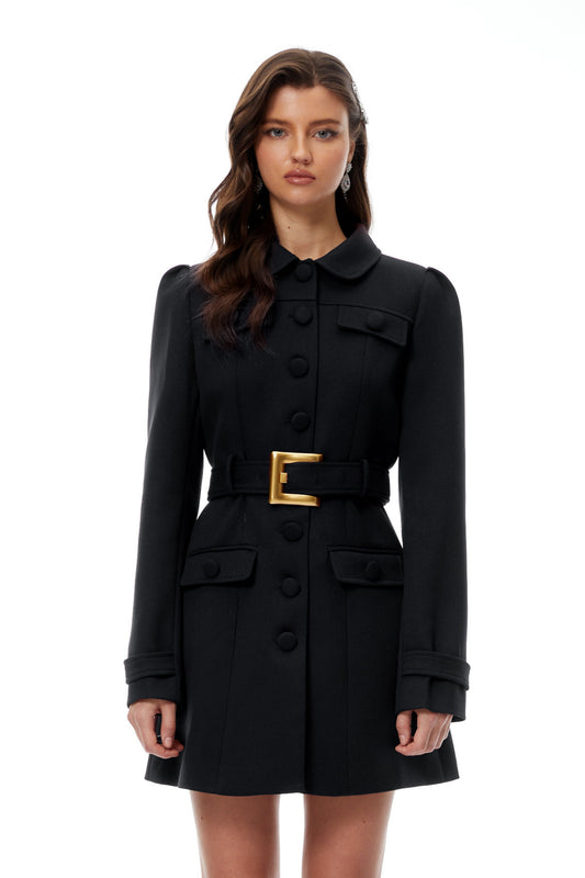 Sofia Siyah Kuşaklı Mini Blazer Elbise