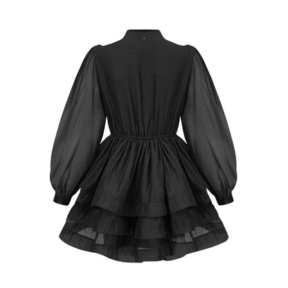 Élodie siyah katmanlı kloş mini elbise