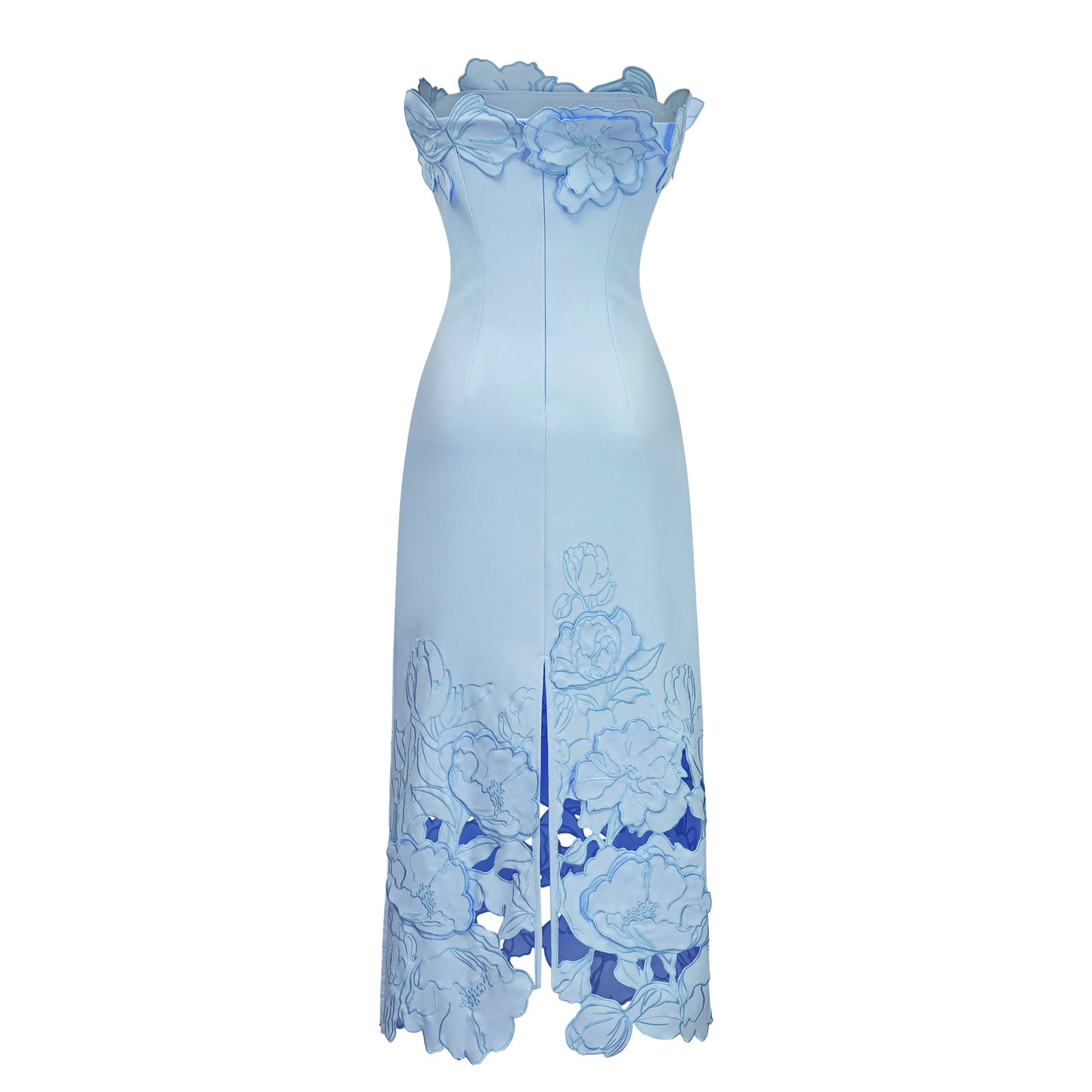 Inga Blue Strapless Floral Embroidered Maxi Dress
