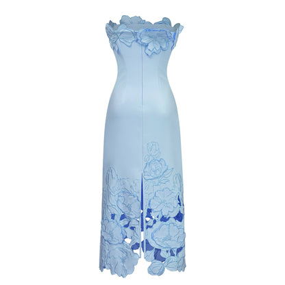 Inga Blue Strapless Floral Embroidered Maxi Dress