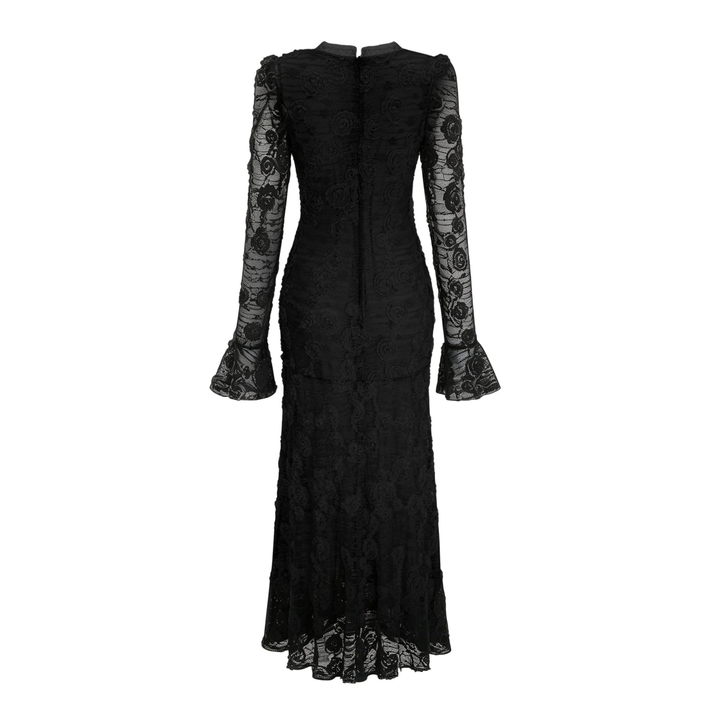 Branwen Black 3D-Floral Embroidered Lace Maxi Dress