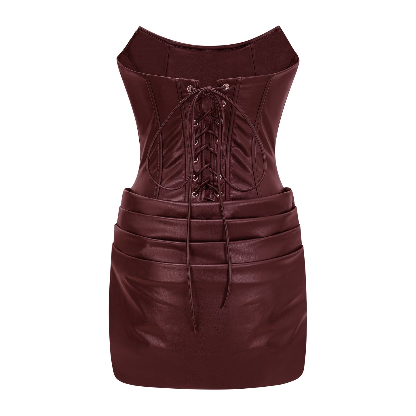 Agnes Kahverengi Dantelli Deri Bodycon Mini Elbise