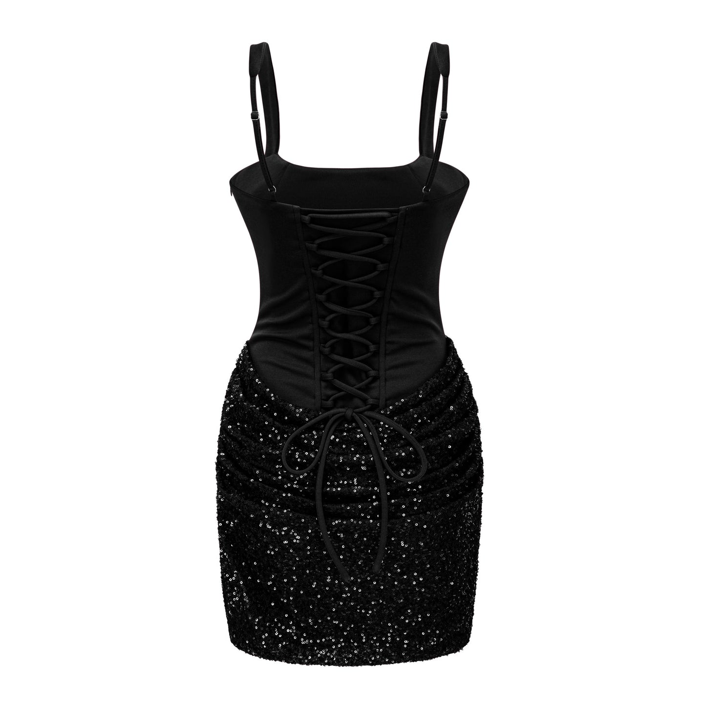 Paulette Black Embellished Ruched Bodycon Mini Dress