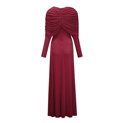 Moderne Red Cape-Design Ruched Maxi Dress