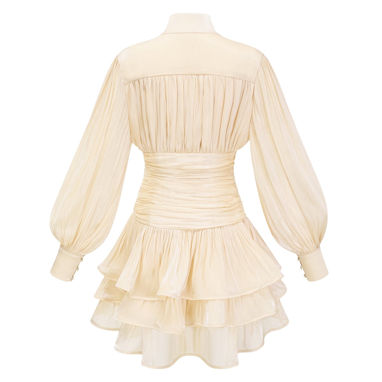 Emersyn Neutrals High-Neck Ruffled Detail Mini Dress