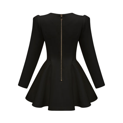 Élise Siyah pilili peplum etekli blazer elbise