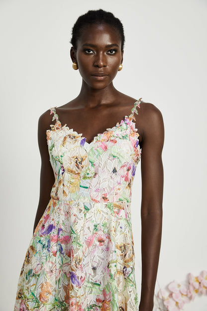 Enora Lace Floral Embroidered Midi Dress