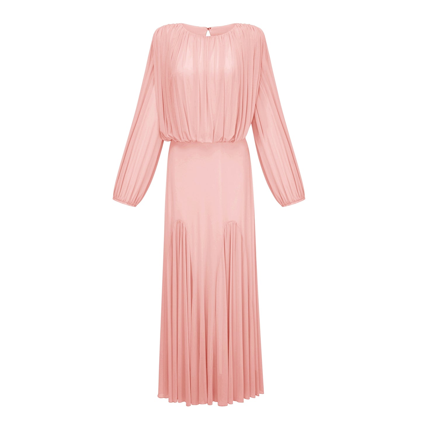 Annabelle Pink Lantern Sleeve Pleated Maxi Dress
