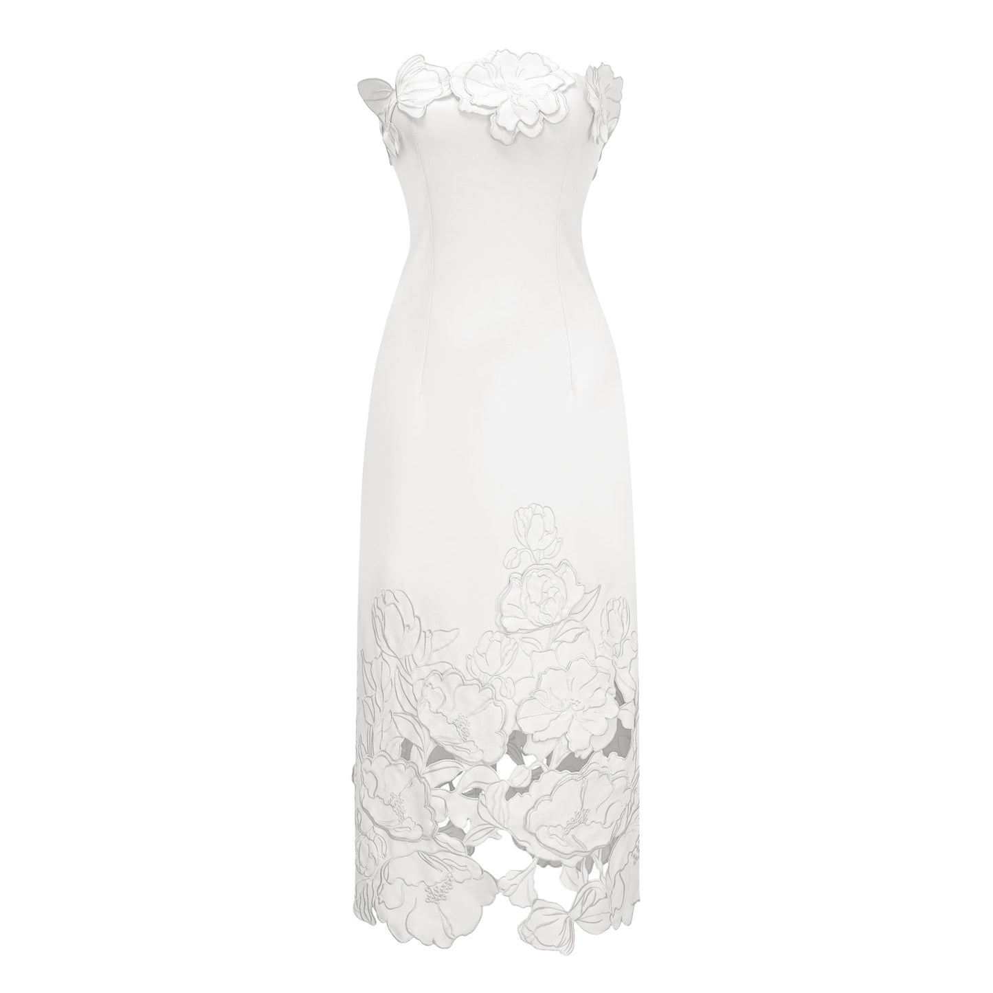 Inga White Strapless Floral Embroidered Maxi Dress