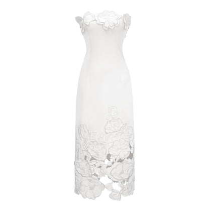 Inga White Strapless Floral Embroidered Maxi Dress