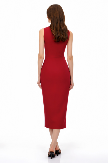 Olena Red Front Zip Corset Midi Dress