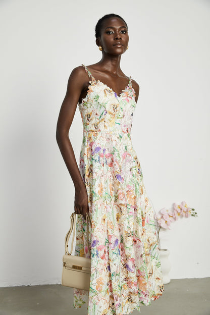 Enora Lace Floral Embroidered Midi Dress