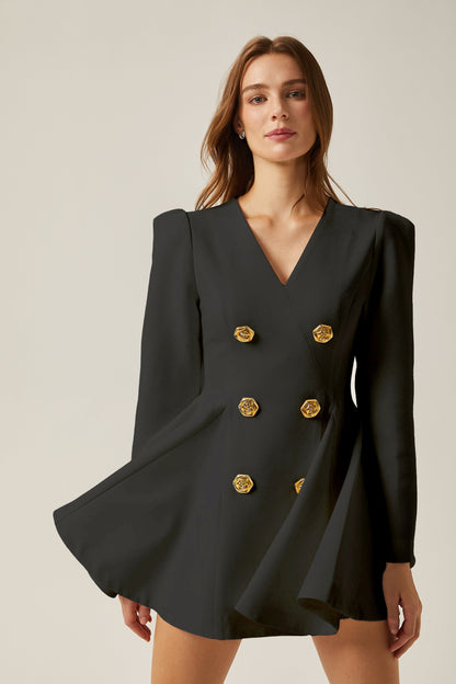 Élise Siyah pilili peplum etekli blazer elbise