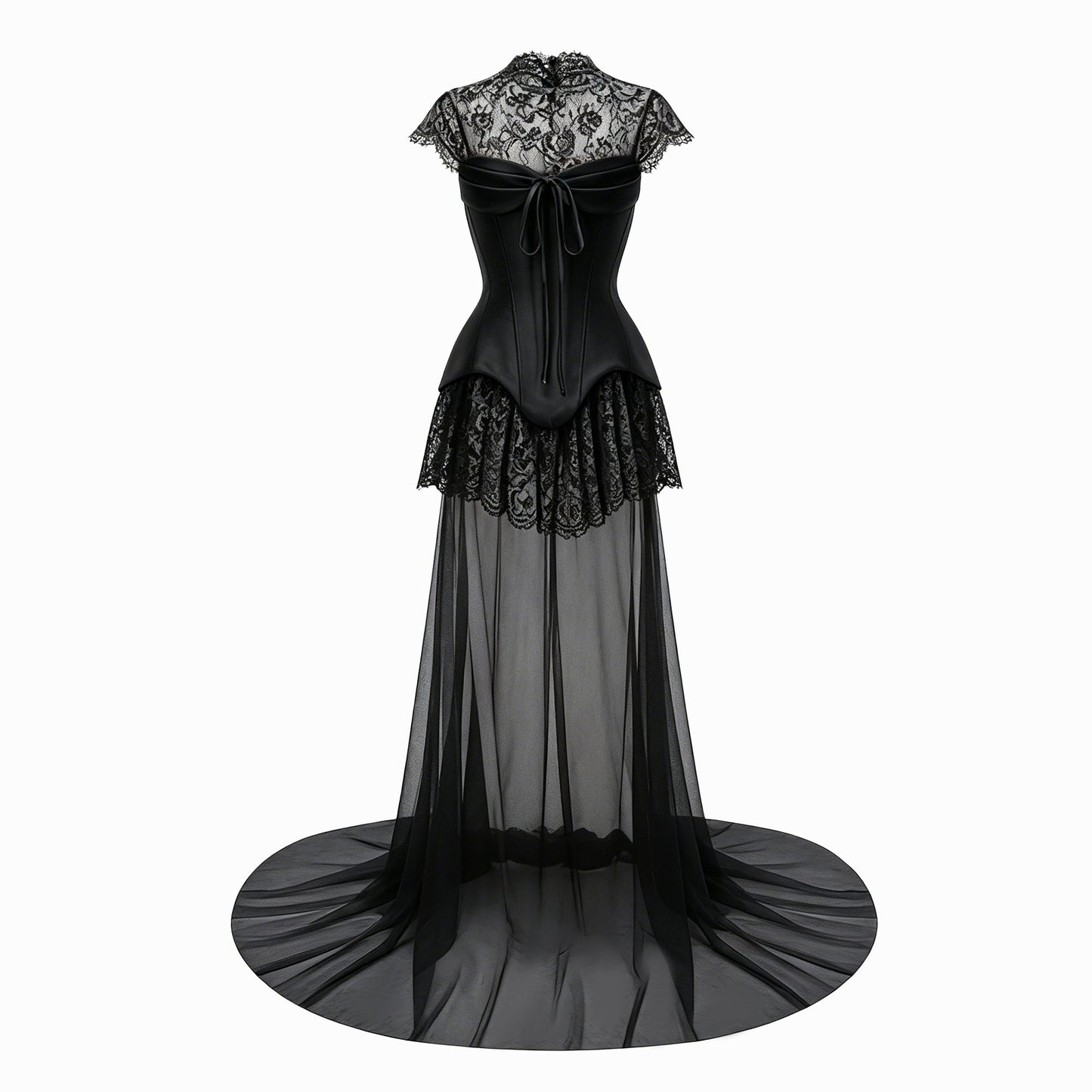 Michalina Black Lace Convertible Gown with Detachable Skirt