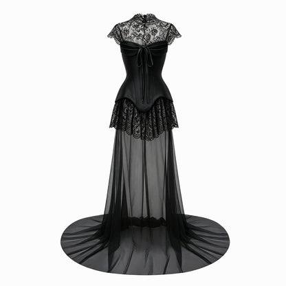 Michalina Black Lace Convertible Gown with Detachable Skirt