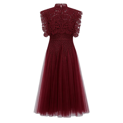 Margaret Red Floral Crochet Midi Dress