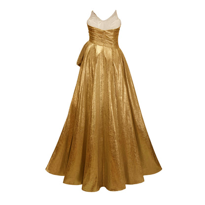 Adina Gold Parlak Asimetrik Dantelli Elbise